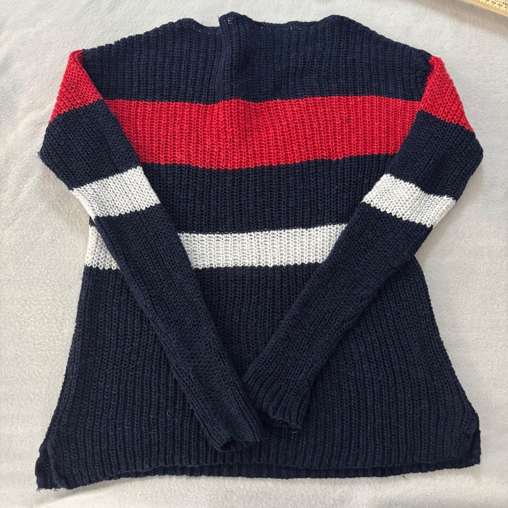 Lauren Ralph Lauren Linen Cotton Striped Sweater Navy Red White Boat Neck M - Picture 4 of 6
